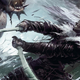 Dungeons & Dragons Drow elf ranger Drizzt Do’Urden illustrated in a fighting pose wtih two swords.